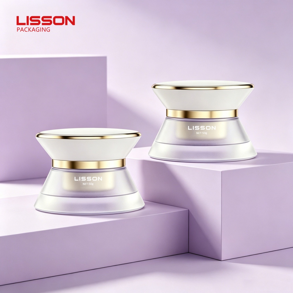 Pots à crème de luxe en verre dépoli, forme sablier, avec couvercle blanc et or